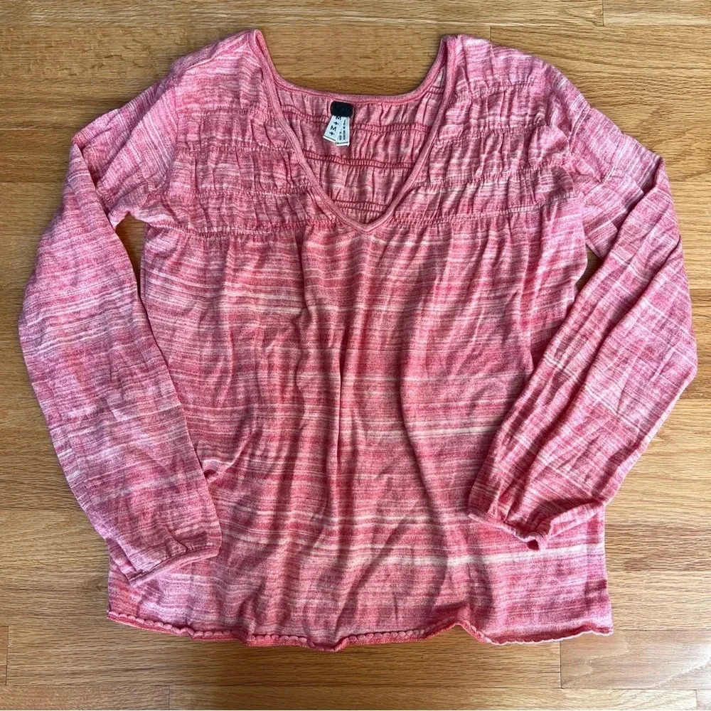 WE THE FREE Free People Peasant Top Orange/Pink Blouse Long Sleeve M